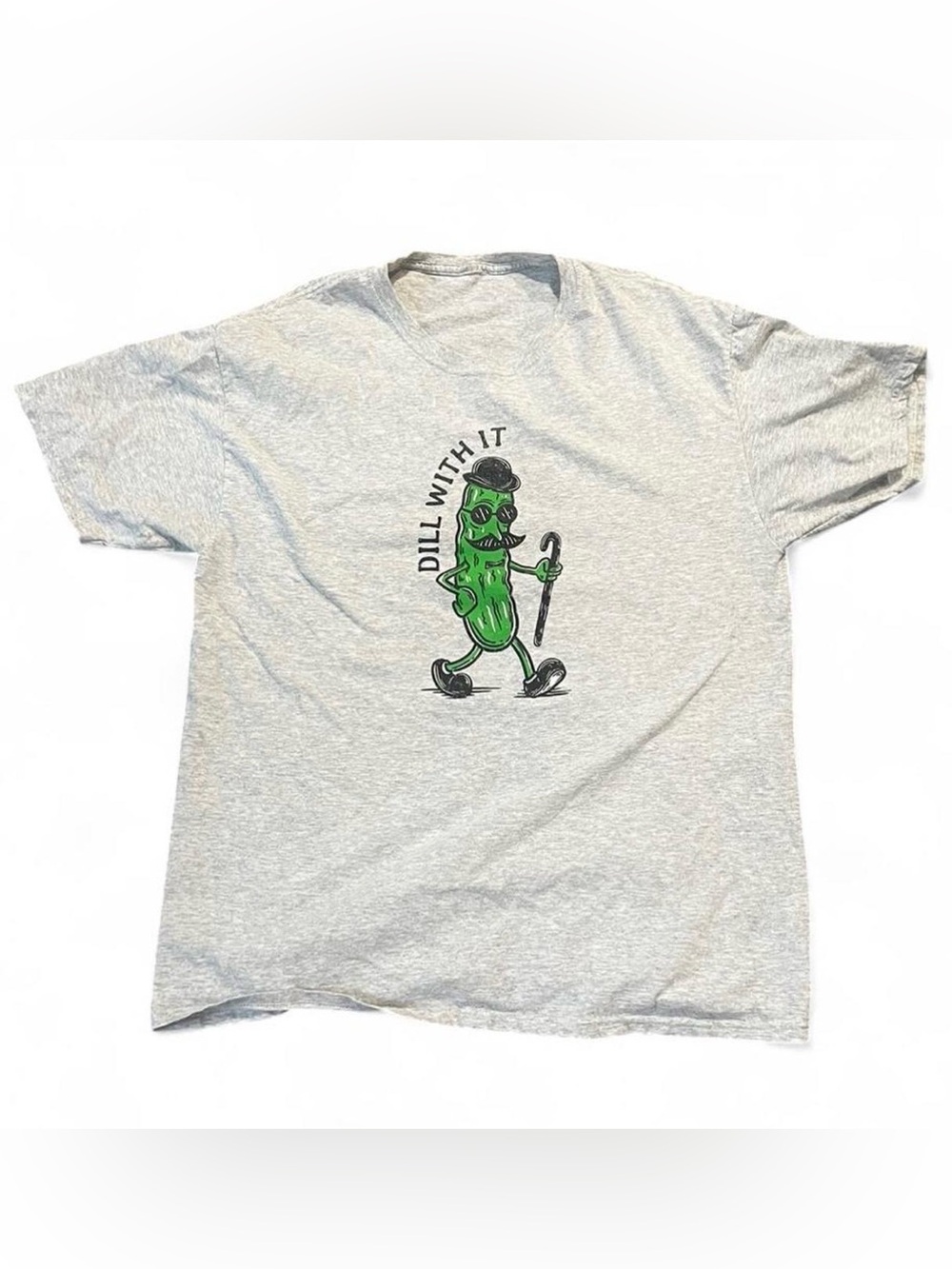 Dill With It Graphic Tee - Light Gray with Green Pickle NO TAG FITS LIKE MEDIUM